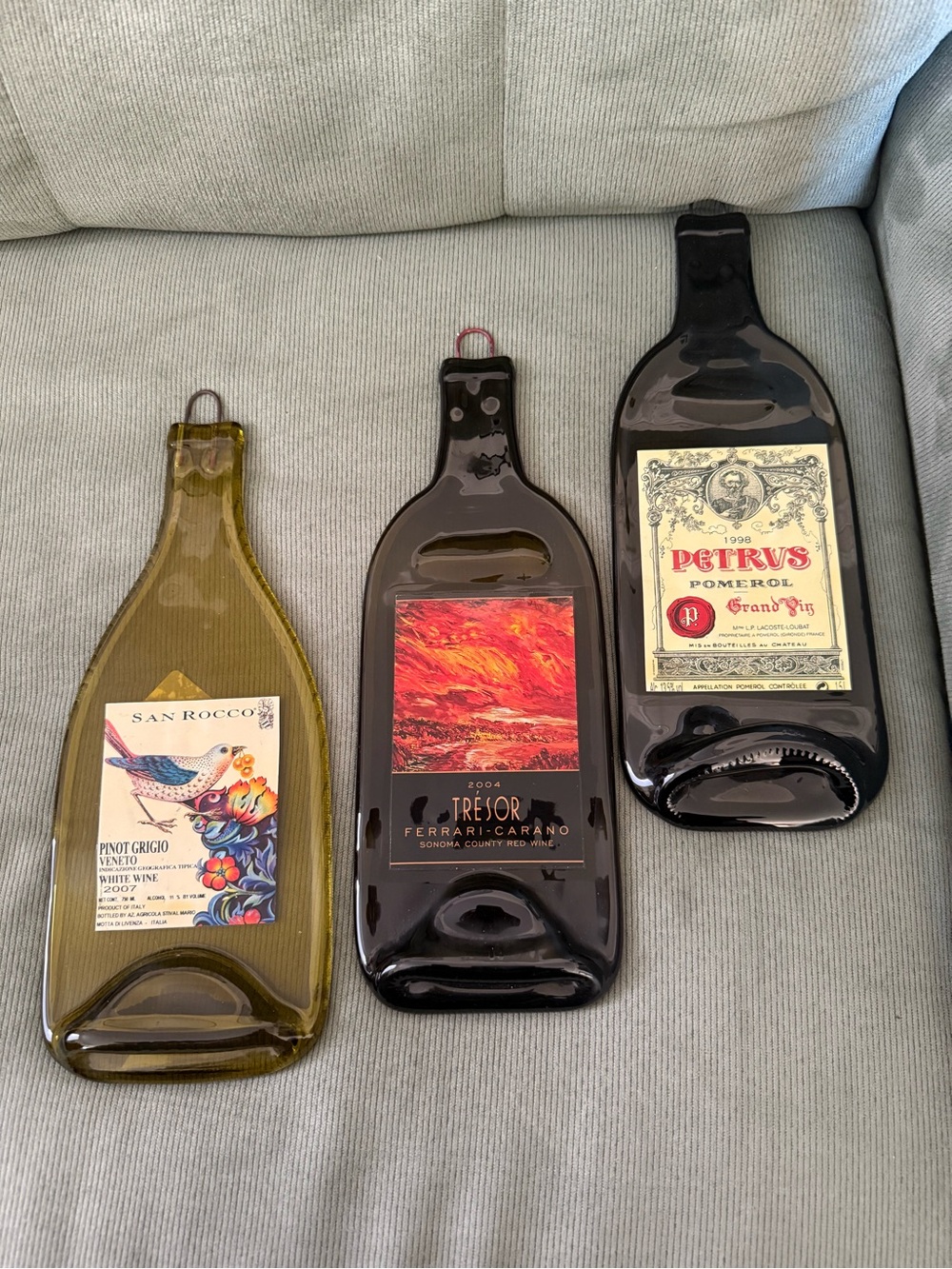 Recycled Glass Wine Bottle Platters - Olive Green